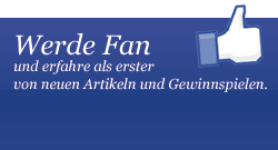 stilisierter Facebook-Like Daumen und die Aufforderung: werde Fan