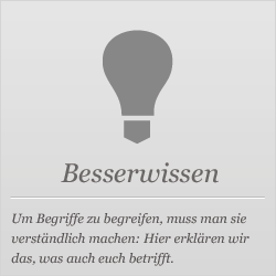 Glühbirne, darunter Schriftzug "Besserwissen"