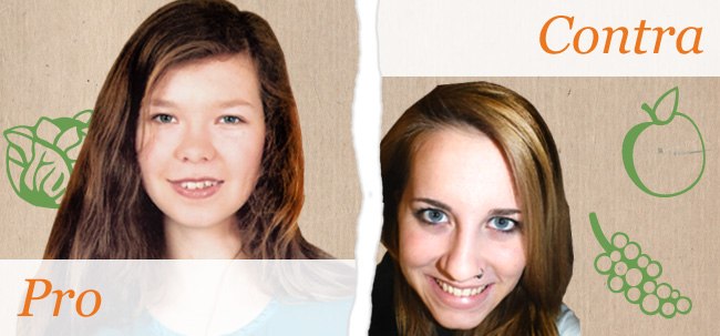 links: Schriftzug "Pro", Bild von Fabienne; rechts: Schriftzug "Contra", Bild von Lisa