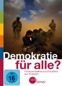 Cover mit Schriftzug "Demokratie für alle?" und drei Männern mit verbundenen Augen, bewacht von zwei Soldaten.