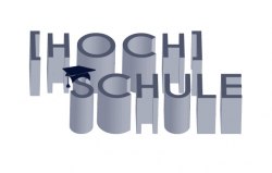 Grafik: Juliane Dorn Schriftzug Hochschule mit einem Doktorantenhut auf dem S.