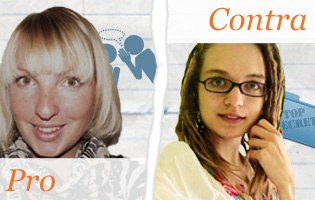 links: Schriftzug "Pro", Bild von Lena; rechts: Schriftzug "Contra", Bild von Anna