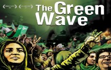 Collage aus gezeichneten und fotografierten Menschen, alle tragen Grün, Frau im Vordergrund macht Victory-Zeichen